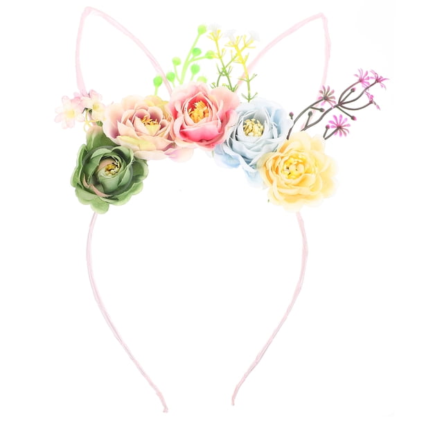 KAKOWELY Diadema con orejas de gato y flores, ideal para cosplay, fiestas y cosplay.