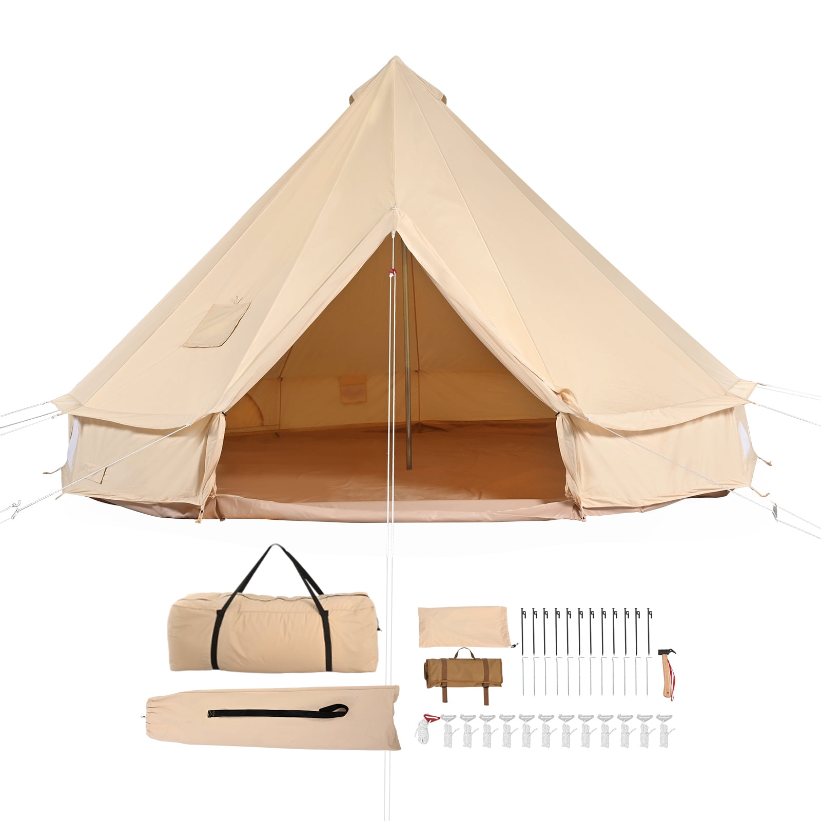 KFFKFF All-Weather Canvas Dome Tent, 5m/16.4ft Yurt Style Shelter, Camping Tent with Chimney Hole, Accommodates Maximum 8 Individuals, Ideal for Family Outdoors, Hunting, and Gatherings