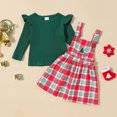 thumbnail image 6 of Gunia Baby Christmas Outfit Christmas Long Sleeve Ribbed T Shirts Tops Xmas Plaid Printed Suspender Skirts Outfits Toddler Outfits For Girls,Army Green 6-12 Months, 6 of 7
