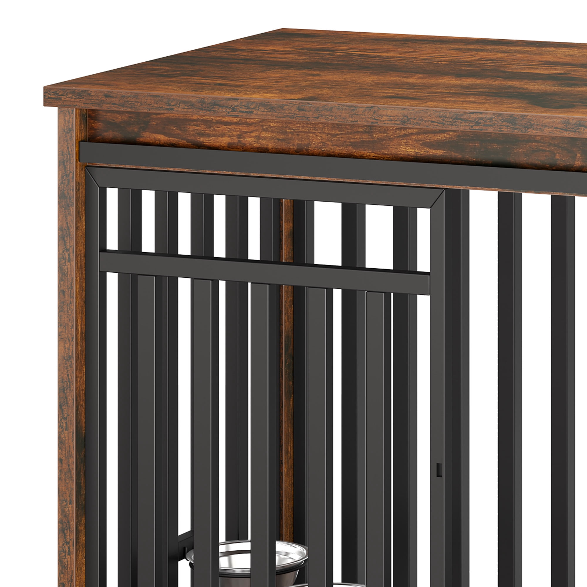 ModFusion 55" Sliding Door Dog Crate Furniture – Heavy-Duty Metal Frame & Vintage Wood Top, Fits Large Dogs up to 110 lbs