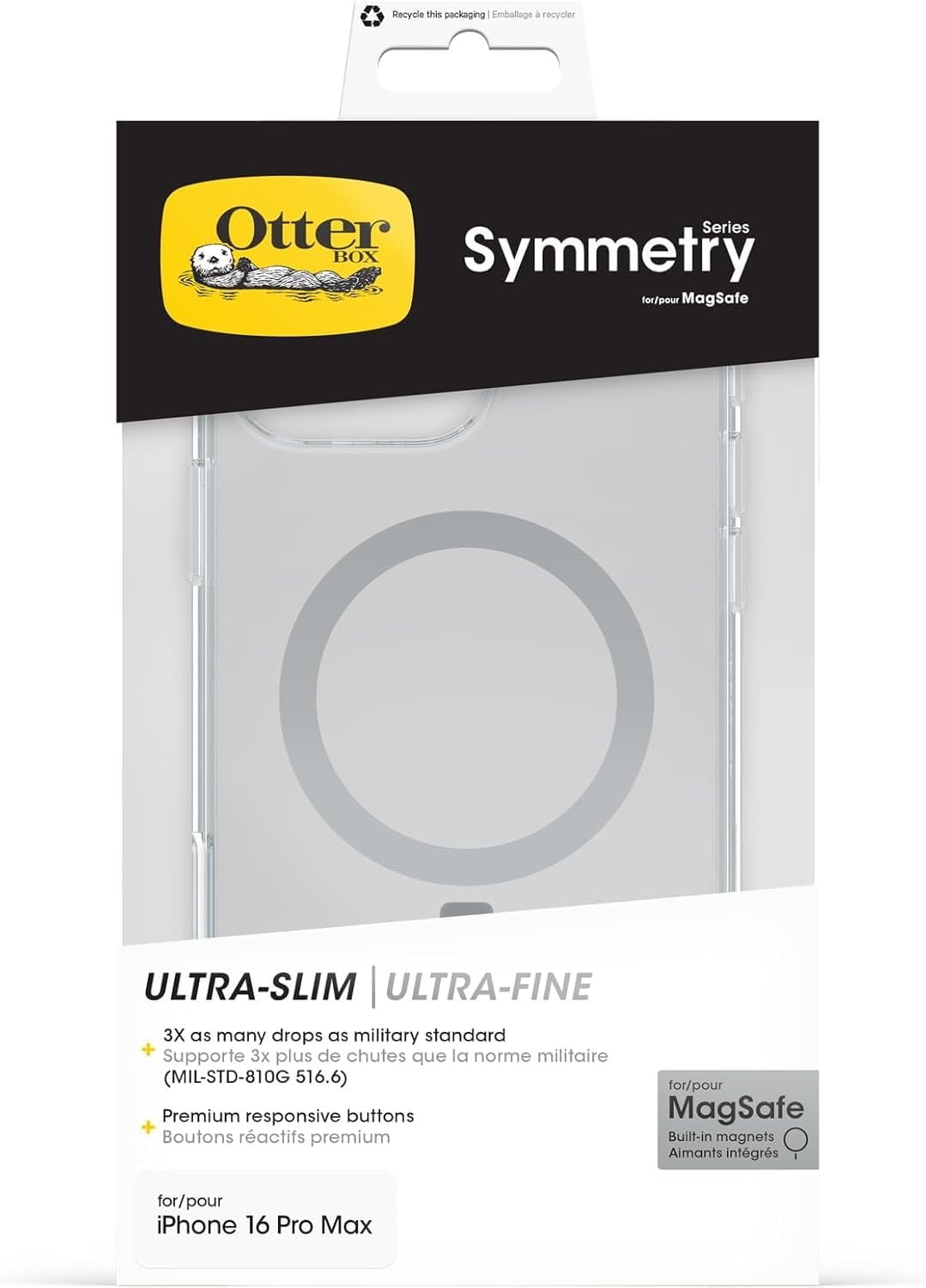 OtterBox iPhone 16 Pro Max Only - Symmetry+ Series Clear Case - Clear - with Camera Control - Snaps to MagSafe - Ultra-Sleek - Raised Edges Protect Camera & Screen - Non-Retail Packaging