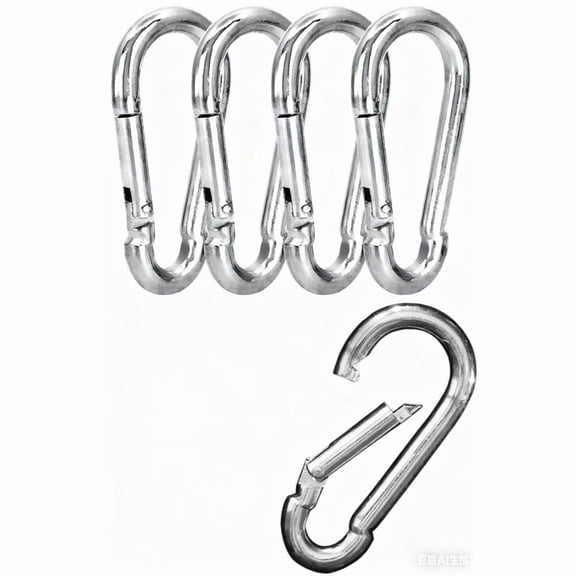 Carabiner Clip 5 Pack - Multipurpose Heavy Duty Snap Hooks -  Large Clips for Keys Hook（silvery，7.5*3.6cm)
