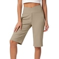 thumbnail image 2 of Women's 14" Bermuda Shorts Knee Length High Waisted Stretchy Long Shorts with Pockets Athletic Casual Summer ,S,#01 Khaki, 2 of 8