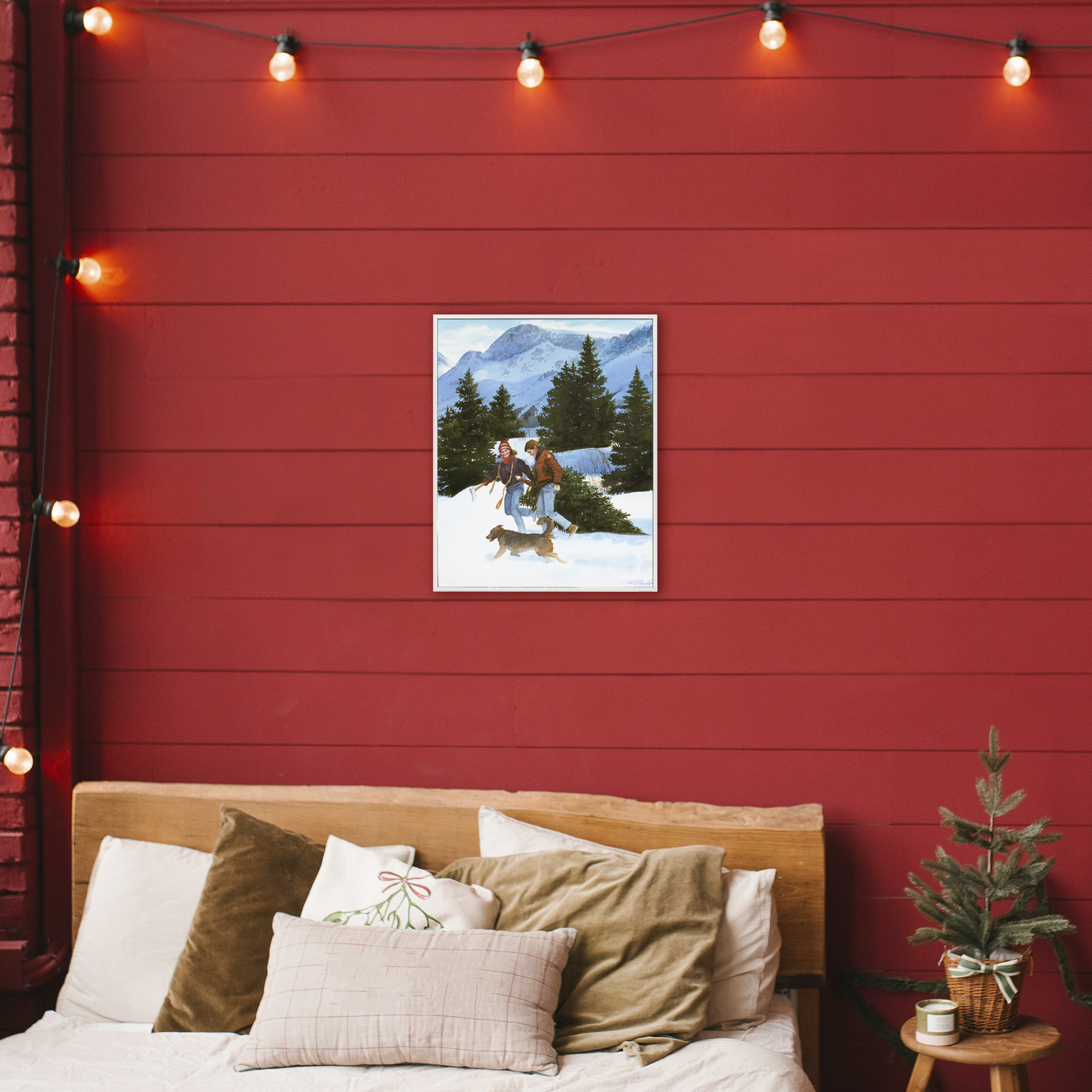 Couple Bringing Home Tree White Framed Giclee Art, design by Wind River Studios