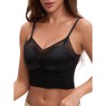 thumbnail image 4 of INSPIRE CHIC Women's Lace Wave Trim Cami V-Neck Vest Adjustable Spaghetti Strap Bulit in Bra Cropped Camisole 2XL Black, 4 of 5