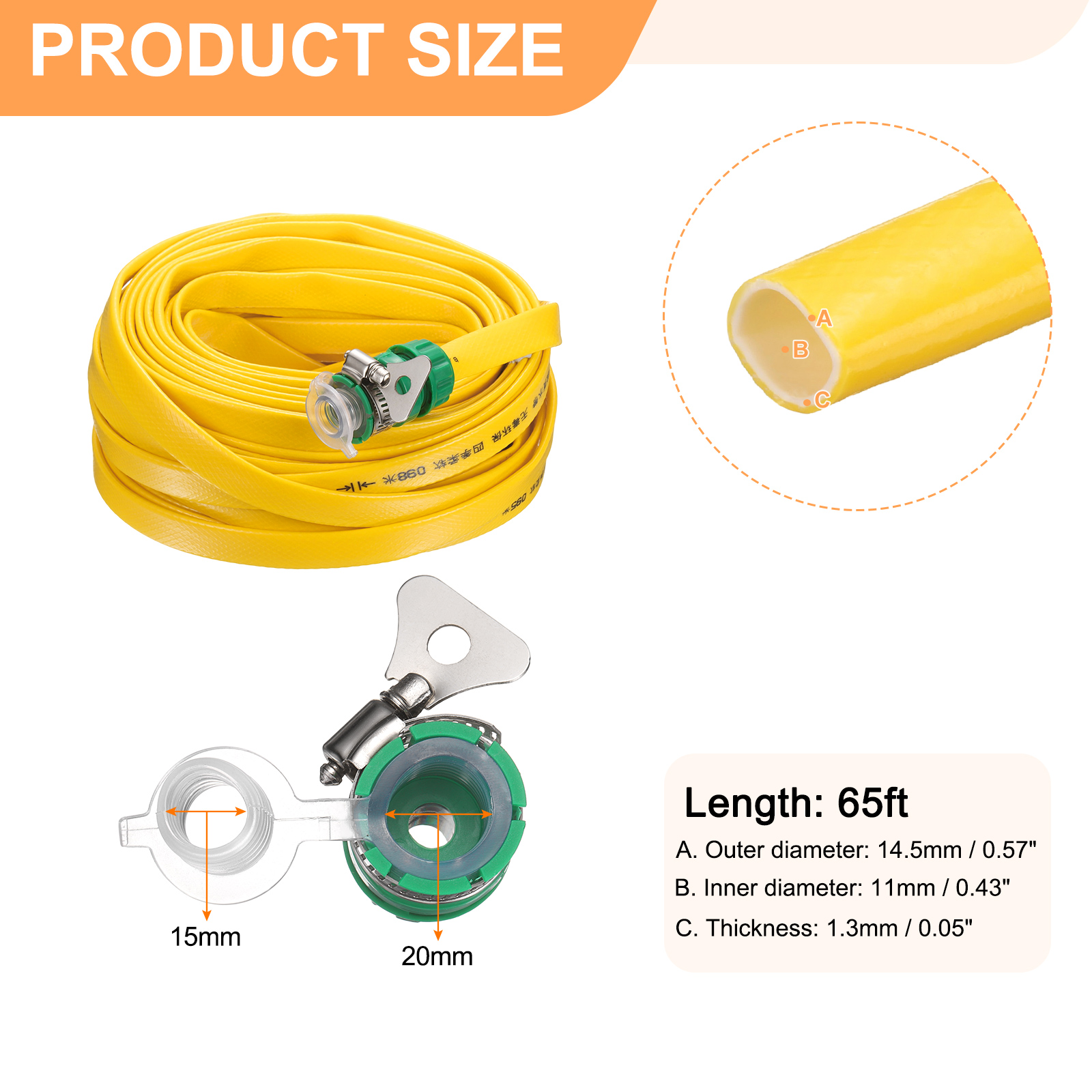 Uxcell Garden Hose 65ft Durable TPE Anti-Kink Water Hose Non-Expanding Flexible Yard Hose with Universal Water Connector Fittings for Outdoor Watering Cleaning House Car Wash, Yellow