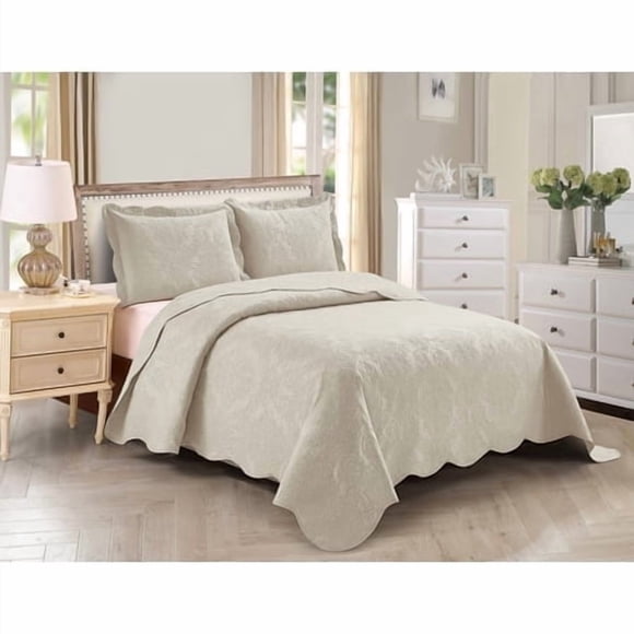Kids Zone Home Collection Over Size Elegant Embossed Bedspread Set Light Weight Solid Color New #Stacy (Beige Twin)