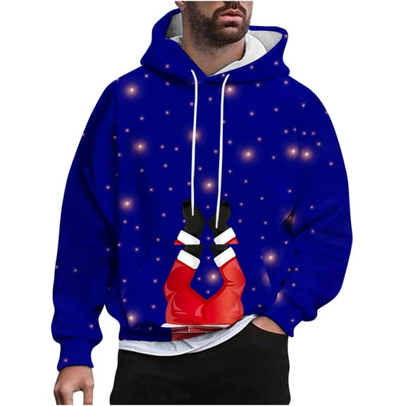 Plus Size Hooded Sweatshirt for Men Winter Long Sleeve Printing Pullover Casual Drawstring Tops with Pockets