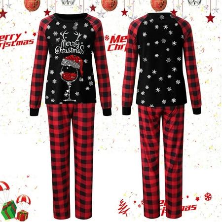

ERTUTUYI Mommy Pajamas For Christmas Family Matching Pajamas Cute Big Headed Deer Print Pjs Plaid Long Sleeve Tops And Pants Soft Casusal Holiday Sleepwear Black XXL