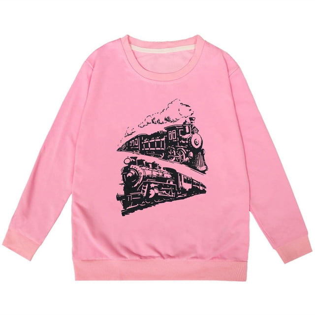 PMVFHDE Chandail en Molleton en Solde pour Enfants Mode Personnalité Mignon Imprimé Col Rond Sans Capuche Manches Longues Rose,150