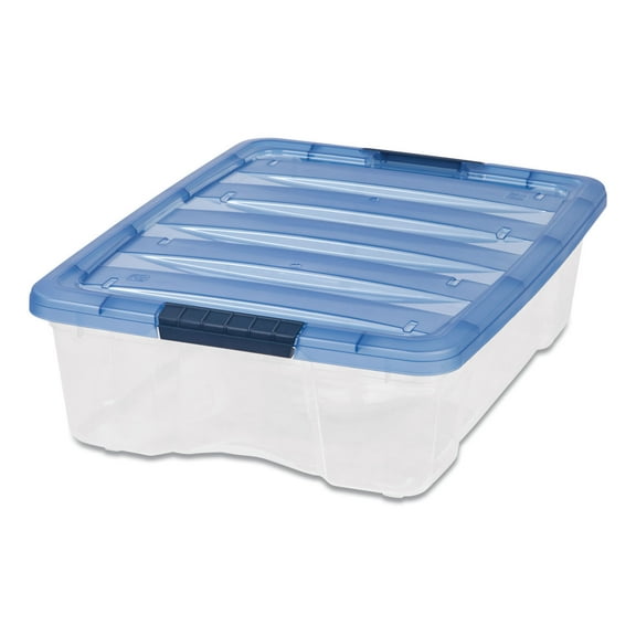 IRIS Stack and Pull Latching Flat Lid Storage Box 6.73 gal, 16.5" x 22" x 6.5", Clear/Translucent Blue