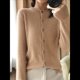 thumbnail image 5 of Suéter de Larga con Cuello Redondo de Color Liso para Mujer, Chaqueta de Punto Combinable para y Otoño Camello Dorado L, 5 of 8