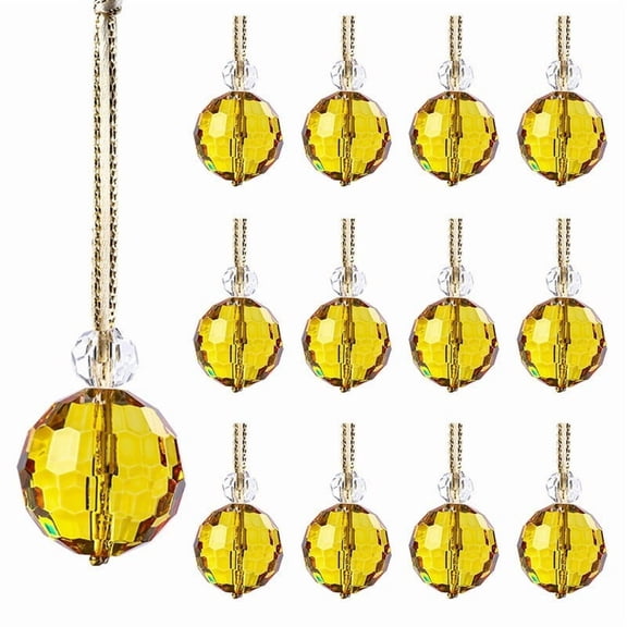 AUHomi 8 Packs Crystal Glass Christmas Balls Ornaments, Round Prisms Suncatcher, Clear Hanging Prism Ball Christmas Tree Decor for Xmas, Winter Wedding, Home Decor (Yellow)