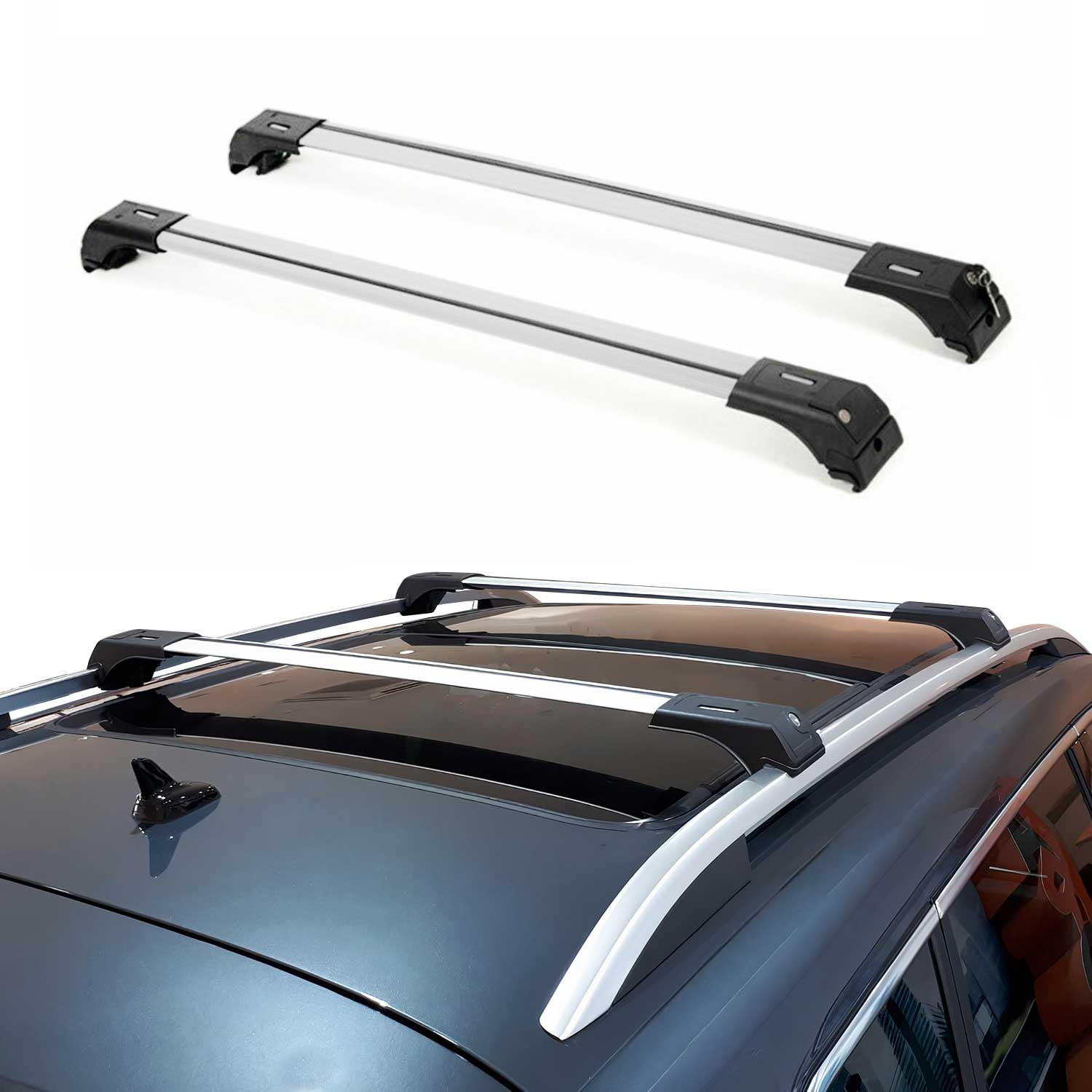 Roof Rack Cross Bars Aluminum for Hyundai Santa Fe 2013-2018 Gray 2Pcs