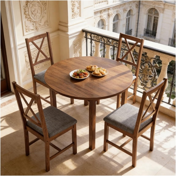 JERFIT Farmhouse Dining Chairs Set of 4, X-Back Linen Upholstered Side Chairs, Dark Oak Wood Kitchen Chairs with Padded Seat for Dining Room