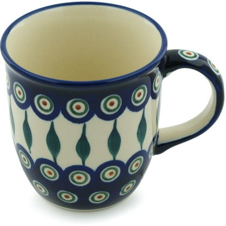 Ceramic Pottery Mug - Polish Pottery 11 oz Mug (Peacock Leaves Theme) Hand Painted in Boleslawiec, Poland + Certificate of Authenticity