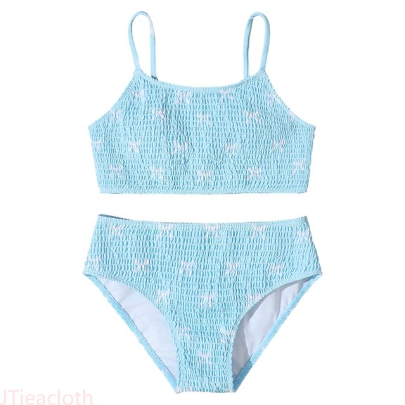 JTieacloth Girls Bikini 2 Piece Swimsuit Set Girls Floral Print Swimwear Two Piece Cute Ruffle Bikini For Beach Pool Summer Swim,Blue,10-11 Years