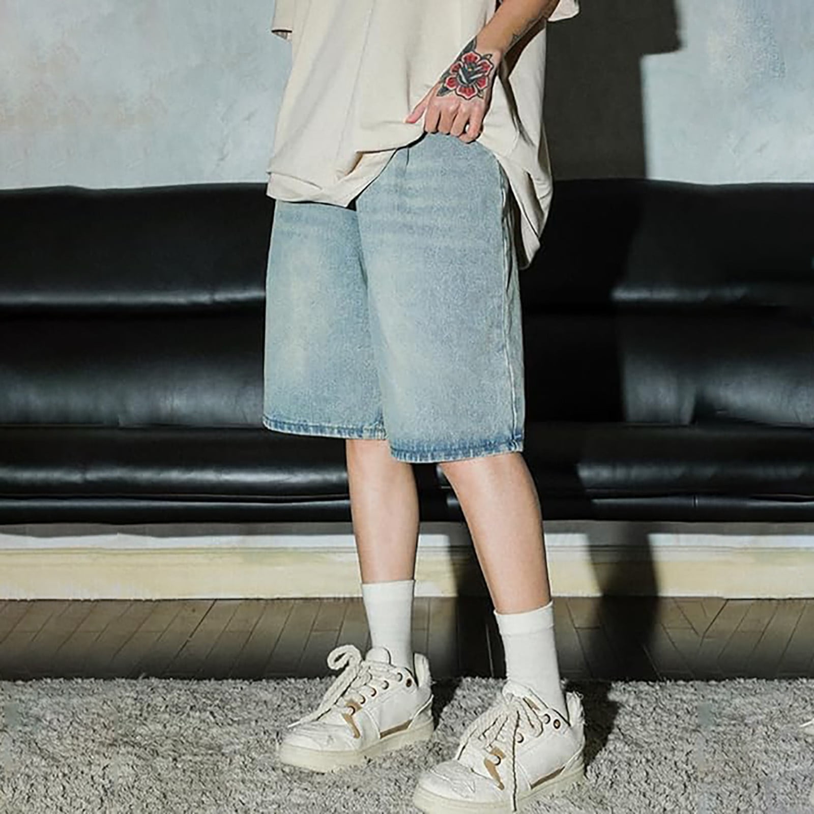 希少】geeks BAGGY PAINTER DENIM SHORTS Men's Baggy Denim