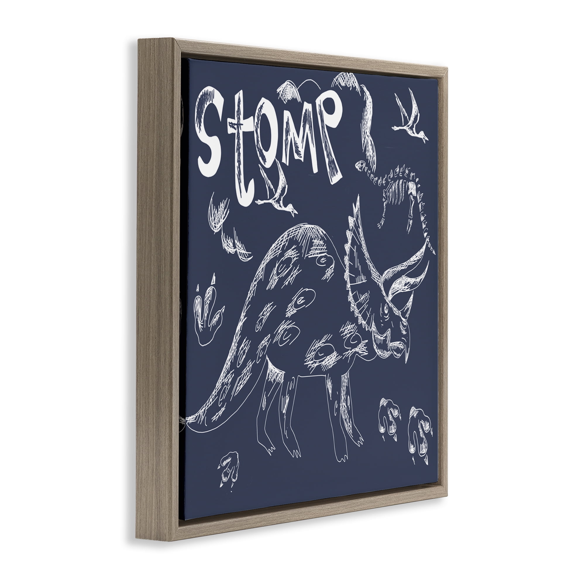 Sketchy Stomp Dinosaur Brown Framed Floater Canvas Wall Art, design by HUE and MI and Sangita