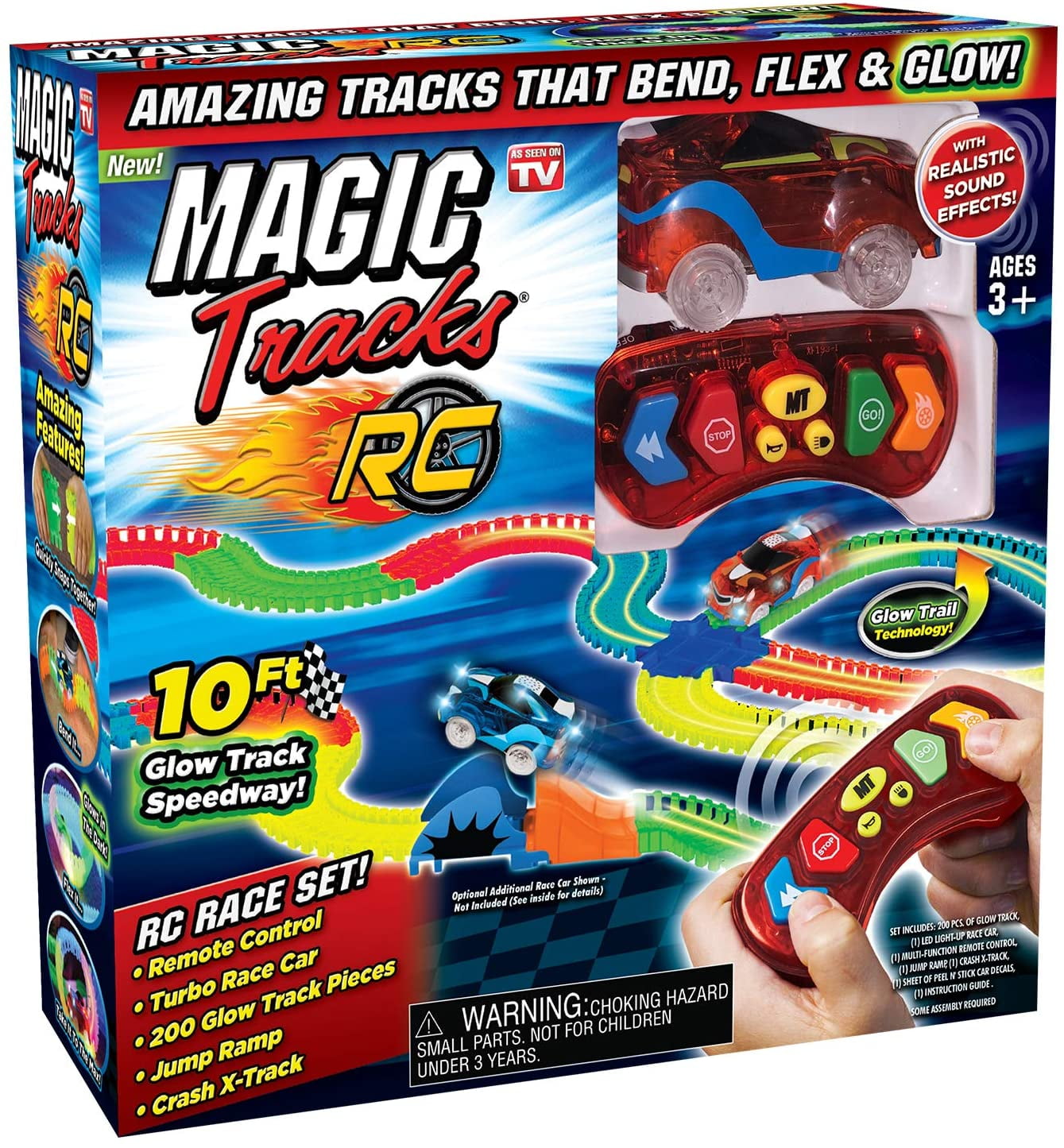 Magic Tracks Turbo RC Remote Control Orange Race Car 10' Flexible Glow Track 