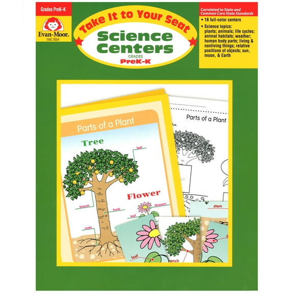 Evan-Moor Take It to Your Seat Science Centers Book, Grades PreK-K