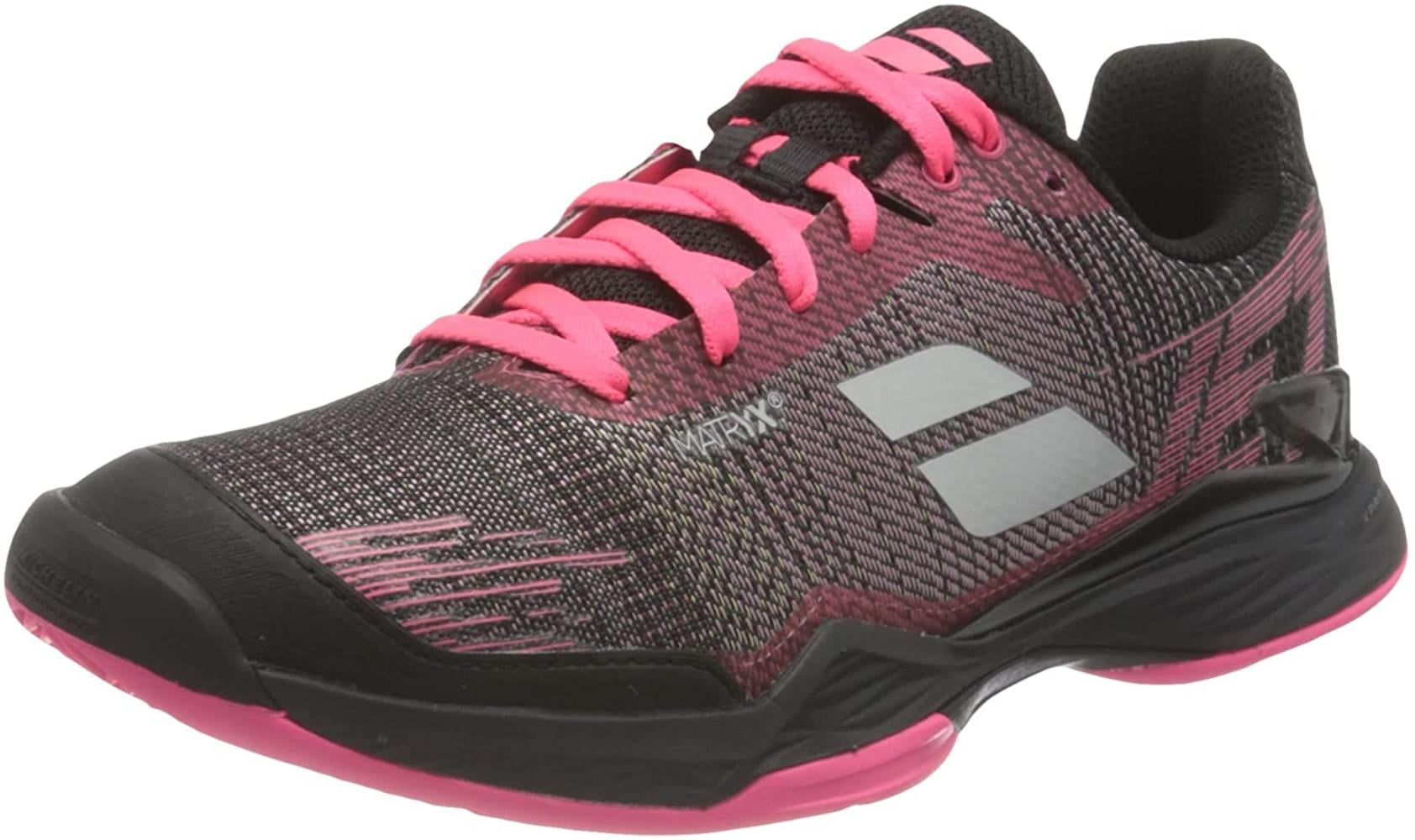 pink black tennis shoes