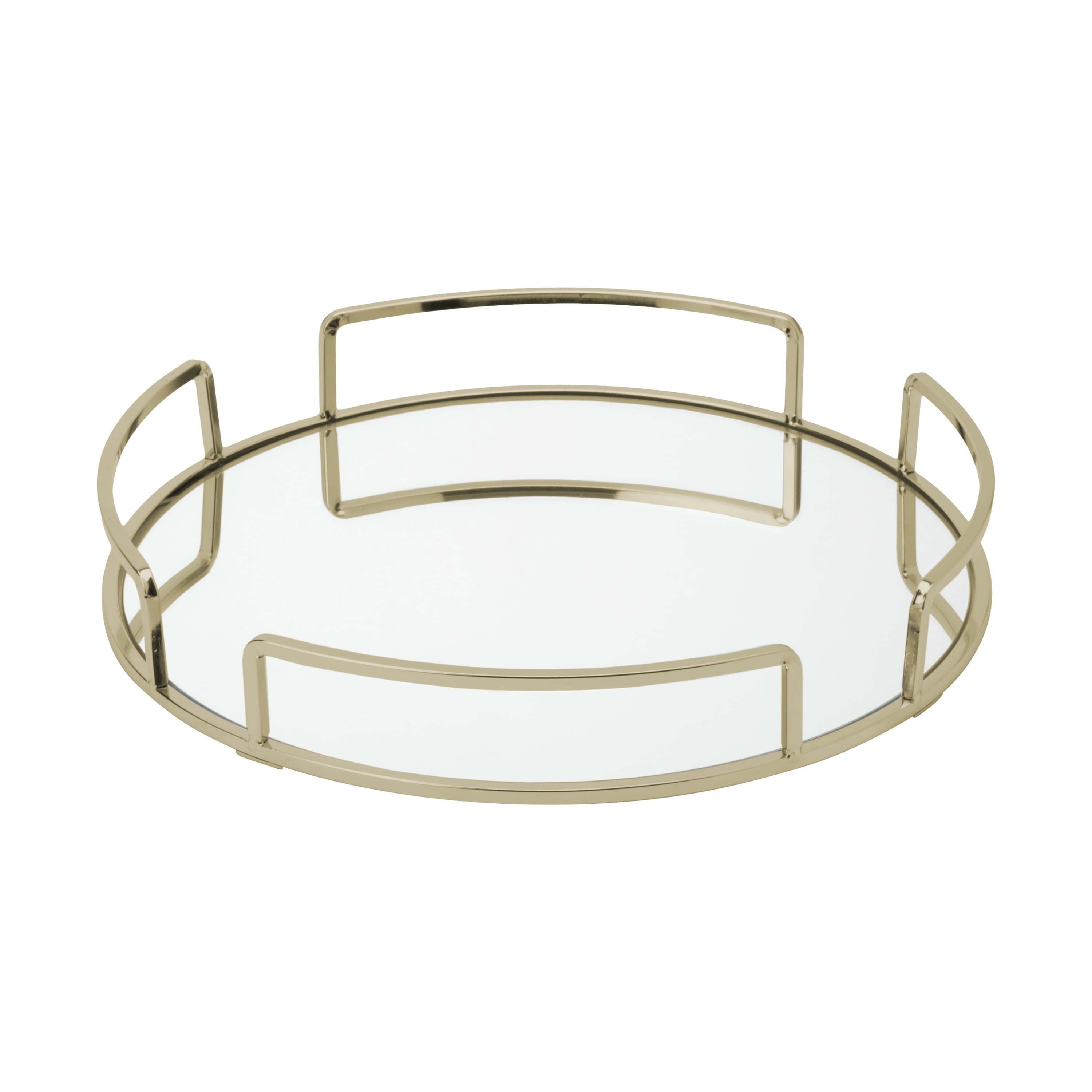 Home Details Modern Round Mirror Vanity Tray in Satin Gold