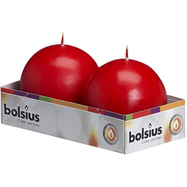 Bolsius Lot de 2 Bougies Boules Rouges 2,75 Po (70 mm)