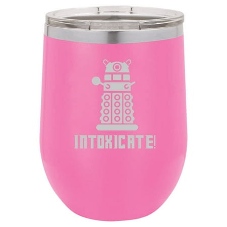 

12 oz Double Wall Vacuum Insulated Stainless Steel Stemless Wine Tumbler Glass Coffee Travel Mug With Lid Intoxicate Funny (Hot Pink)