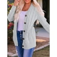 thumbnail image 5 of Women'S 2025 Fall Long Sleeve Cable Knit Sweater Open Front Cardigan Button Loose Outerwear Grey S, 5 of 8