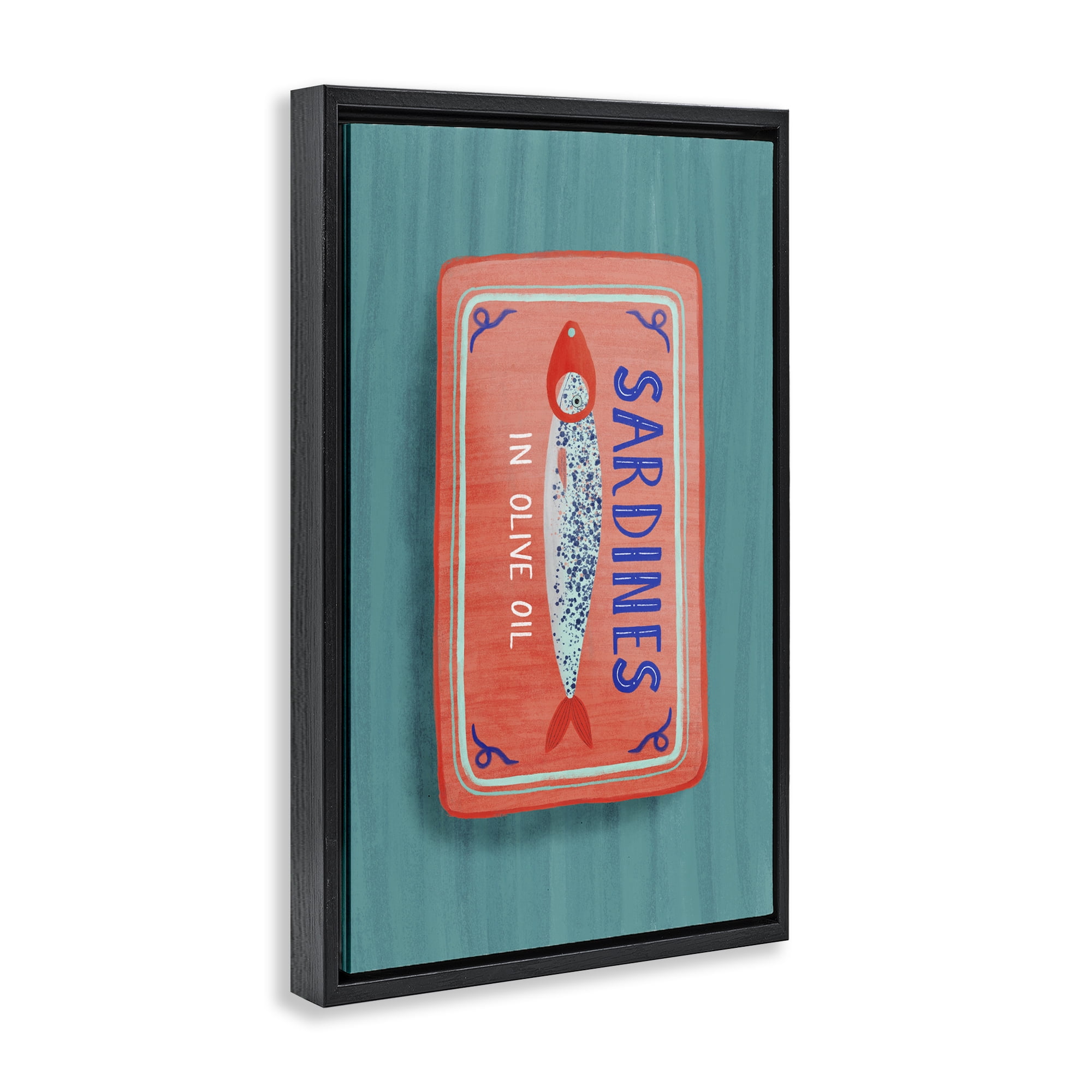 Stupell Industries Sardines Olive Oil Seafood Black Framed Floater Canvas Wall Art, design by Metka Hiti