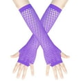 thumbnail image 1 of TIEVOSA Gants Longs Élastiques en Filet Grossier pour Femmes, Style Punk, Demi-Doigts, pour Boîte de Nuit, Carnaval, Fête (Violet), 1 of 3