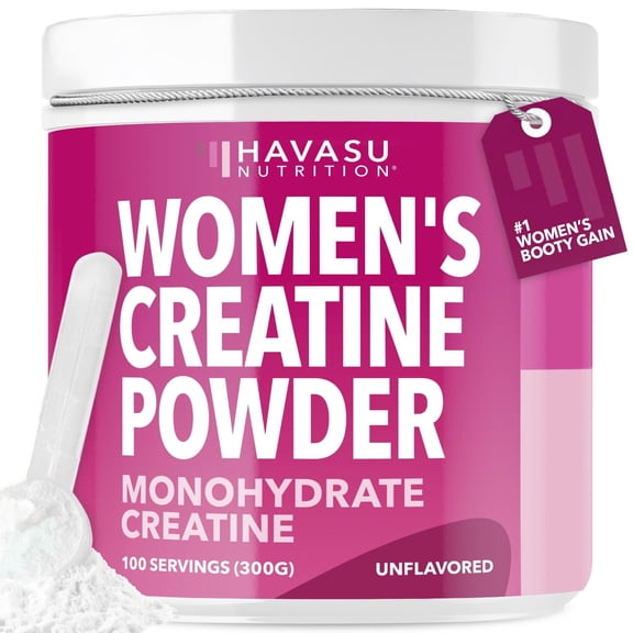 Creatina HAVASU NUTRITION Monohidratada Micronizada para Mujeres, Sin Sabor, Vegana, 100 Porciones, Apoyo para Entrenamiento y Recuperación, 300 g
