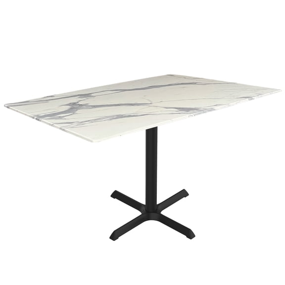 Indoor/Outdoor 30" Tall OD211 Black Table Base with 30" x 30" foot and 32" x 48" Indoor/Outdoor White Marble Top by the Holland Bar Stool Co.
