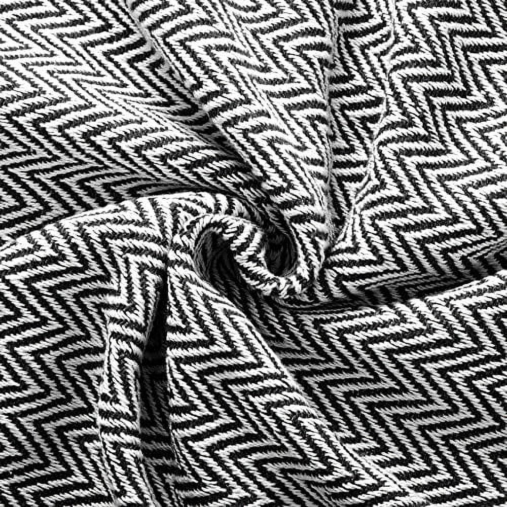 Americanflat 50x60 Throw Blanket, 100% Cotton with Fringe, Black and White Herringbone, all seasons blanket
