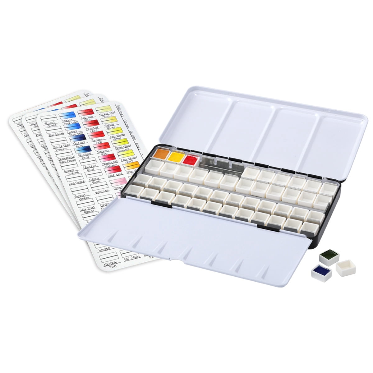 New York Central Watercolor Palette - 48 Empty Half Pans Boxes and Palette with 5 Watercolor Swatch Cards