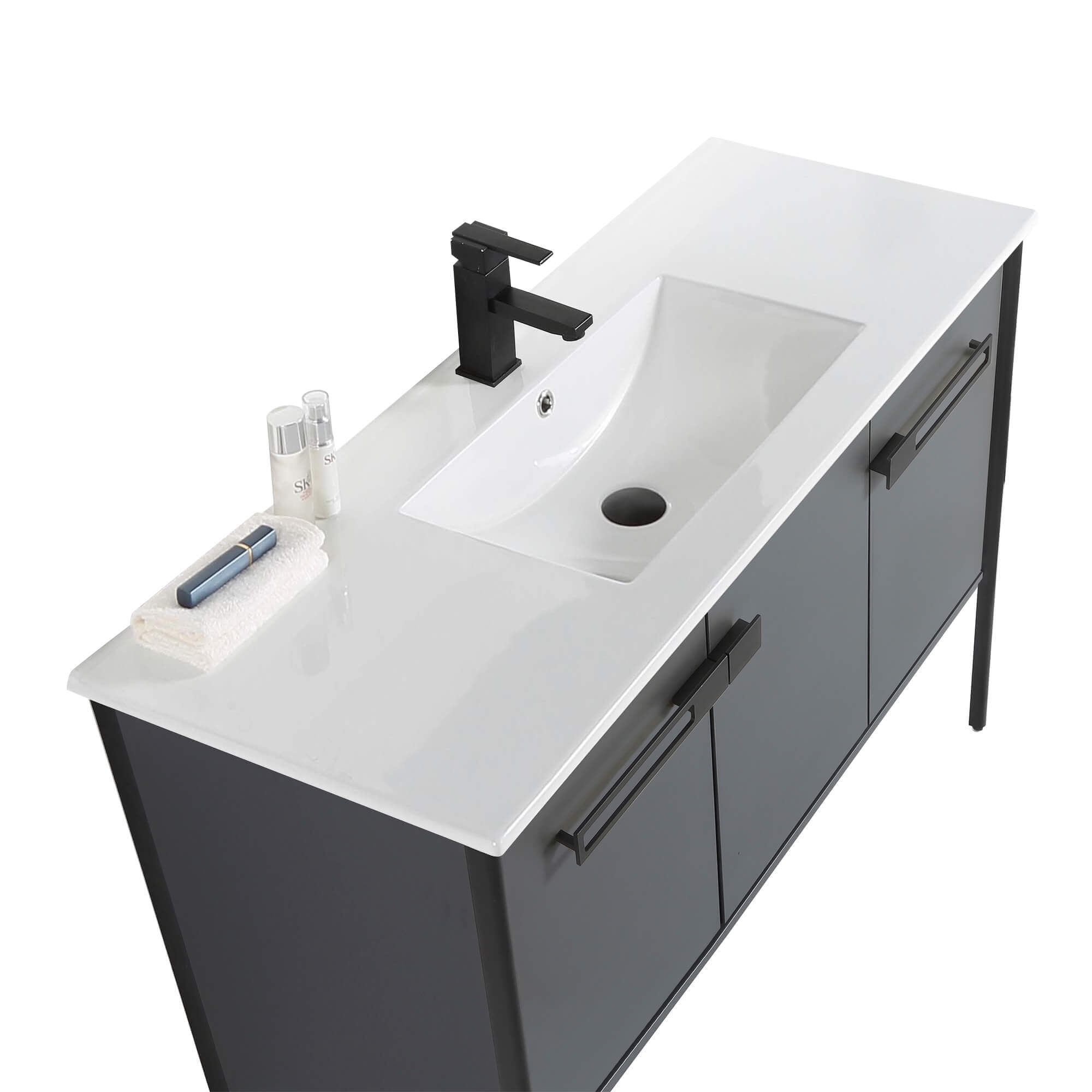 Fine Fixtures Oakville 48 in. W x 18 in. D x 33 in. H Bathroom Vanity in Onix Grey with White Ceramic Sink - Black hardware