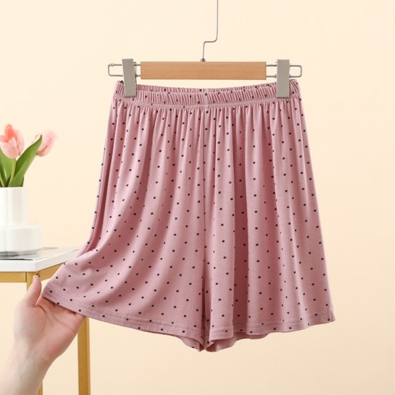 Aimik Women's Home Lounge Shorts Summer Modal Relaxed Fit Polka Dot Pattern Stretchy Waist Wide Leg Pajama Shorts