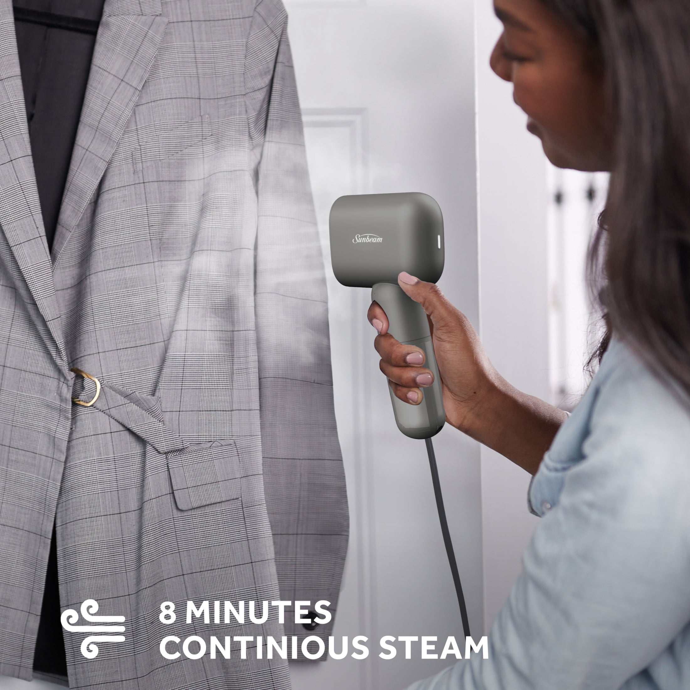 Sunbeam MiniPower 1000W Portable Garment Steamer, Nonstick Plate, 125mL Tank, Charcoal Gray