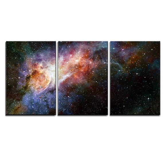 wall26 - 3 Piece Canvas Wall Art - Beautiful Multicolored Galaxy - Modern Home Art Stretched and Framed Ready to Hang - 24"x36"x3 Panels