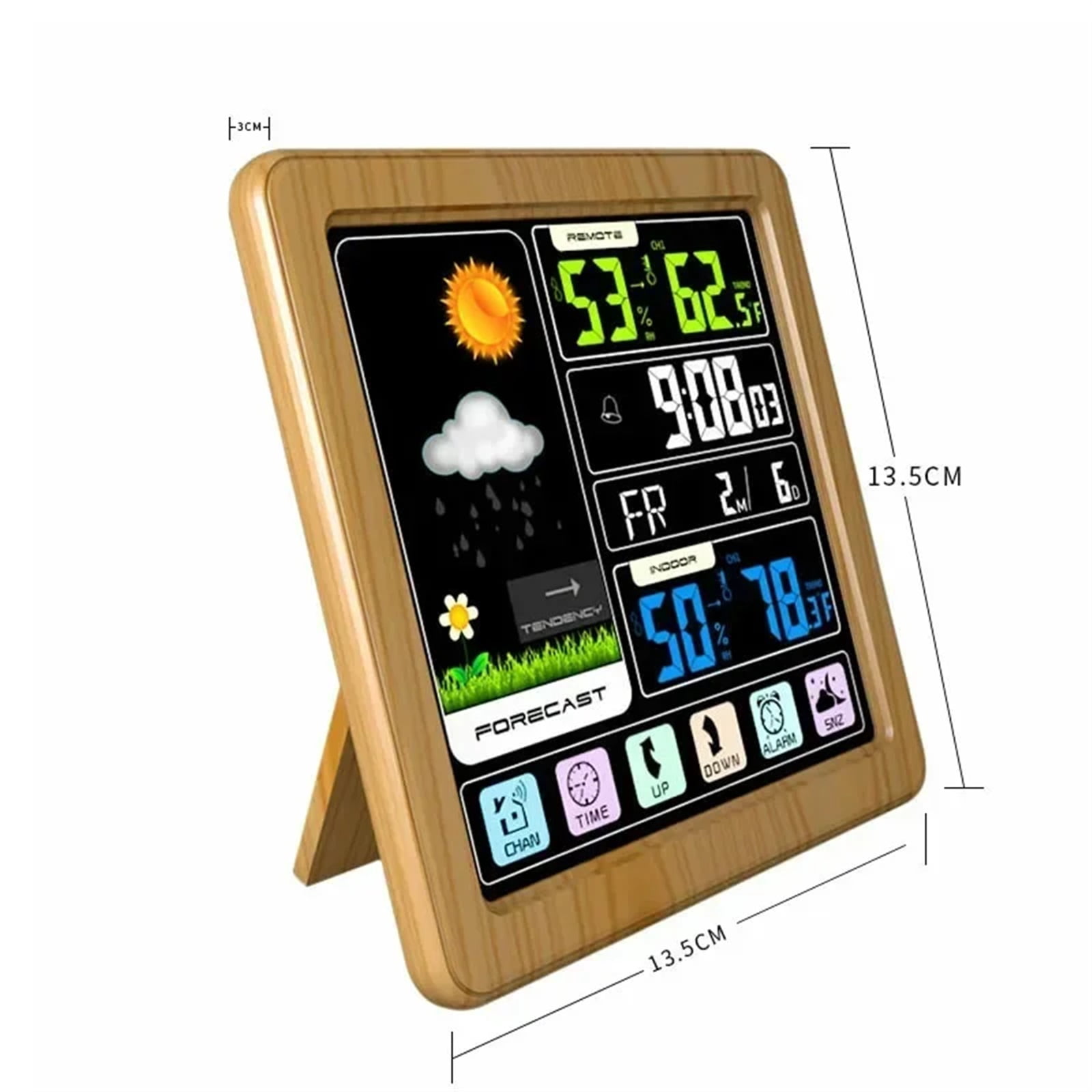 Wooden Wireless Weather Station Alarm Clock Digital Thermometer Humidity Temperature Wireless Sensor Home TimeWatch Desktop ,High Precision