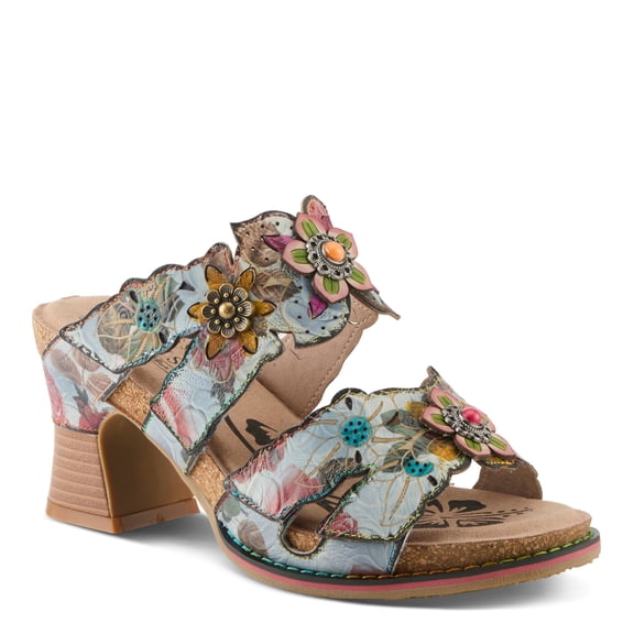 Spring Step L’Artiste Radiating Women's Hand-Painted Floral Leather Slide Sandal