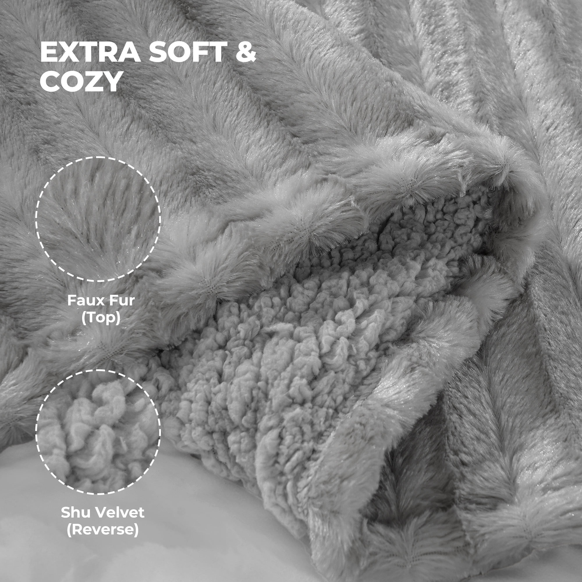 MARNUR Electric Throw Blanket Extra Large Size, 50" x 72" Soft Faux Fur Heated Blanket, 6 Heating Levels, 4 Hours Timer - Gray