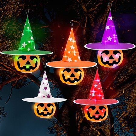 TURNMEON 5 Pcs Halloween Hanging Pumpkin Jack O Lanterns Decor, Witch ...