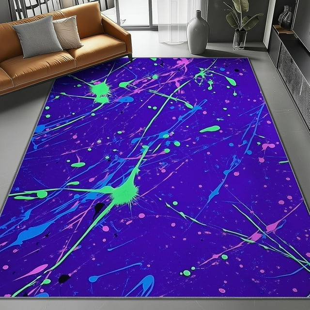 Area Rugs 7 X 8 ft Rug for Living Room Soft Non Slip Rug Low Pile Abstract Ink Art Creative Style Printed Area Rugs Bedroom Farmhouse Dining Room, Home Decor Indoor Purple Green
