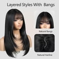 thumbnail image 2 of Black Wig with Bangs for Women Medium Length Layered Style Hair Synthetic Wig with Realistic Scalp & Heat Resistant for Daily Party Use, 2 of 6