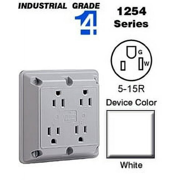 Leviton 15 Amp Industrial Grade Heavy Duty 4-in-1 Grounding Outlet, White