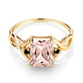 thumbnail image 2 of Gem Stone King 18K Yellow Gold Plated Silver Peach Simulated Morganite and Black Diamond Ring for Women (2.03 Cttw, Size 9), 2 of 5