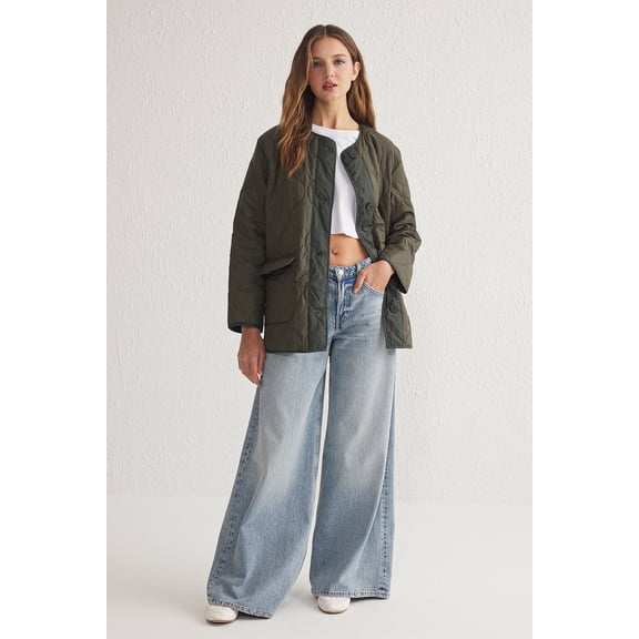 TRENDYOLMİLLA Women's Khaki Color block Oversize Winter Jackets
