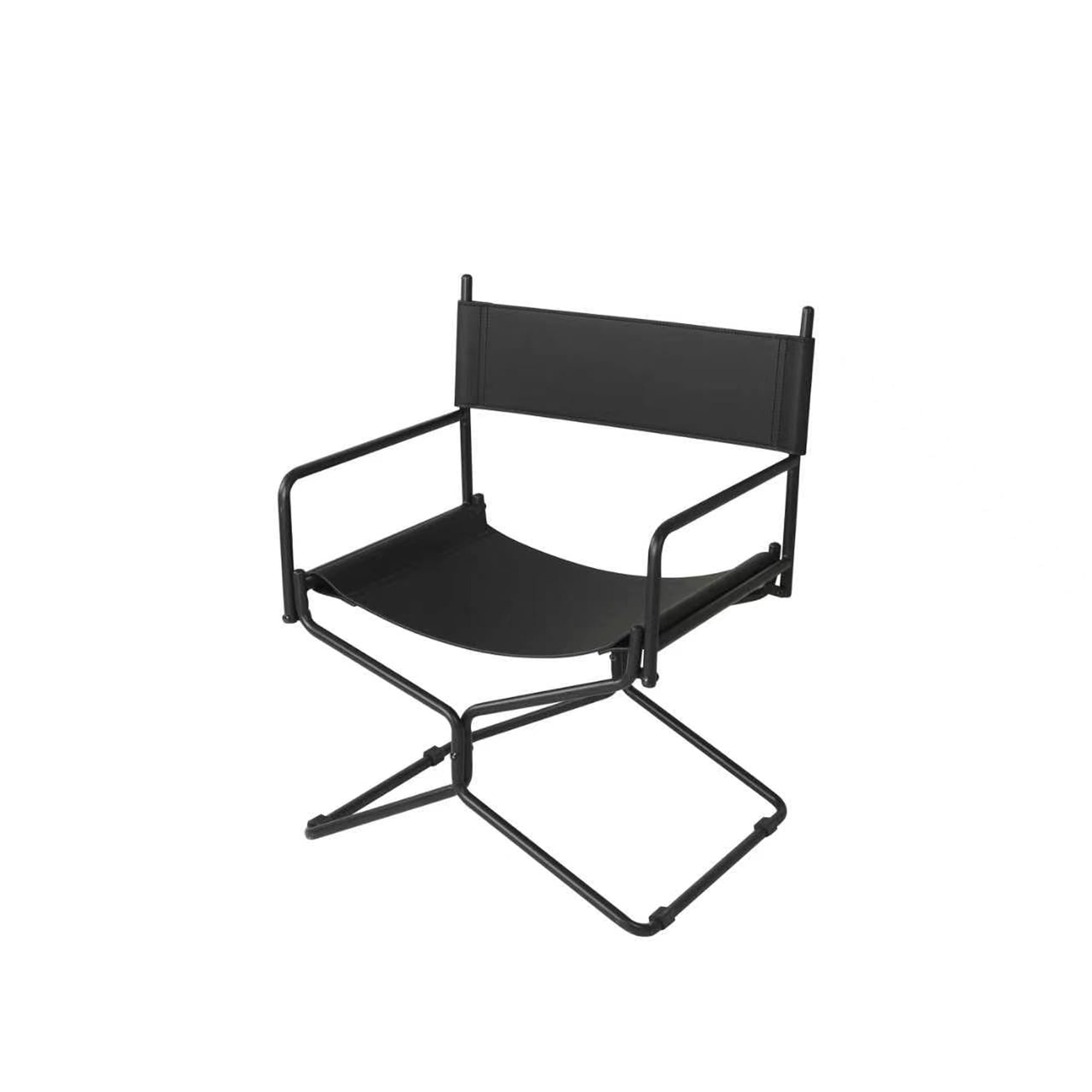 Aukfa Leather Folding Director Chair, Portable Outdoor Chair for Patio Camping, Black